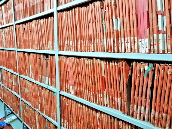 Boxes of taped recordings