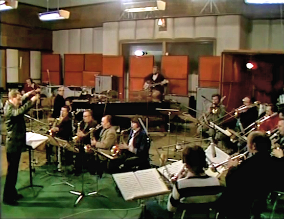 Musicians in a recording studio